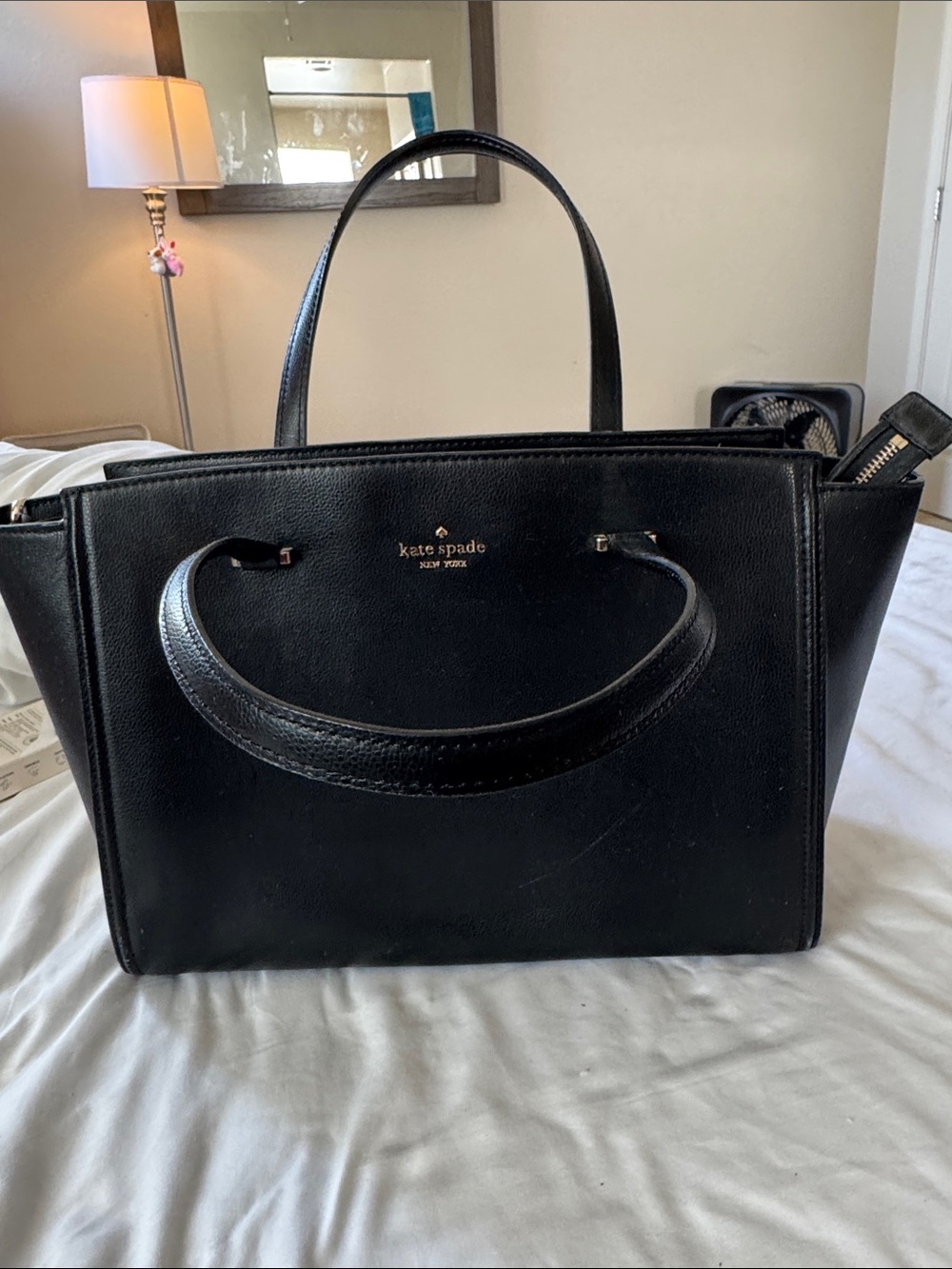 kate spade Black Leather Satchel with Gold Logo